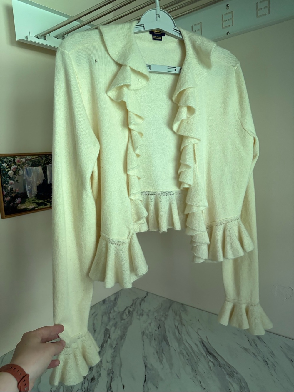 Vintage Ralph Lauren RUGBY 100% Cashmere Ruffle Cardigan Cream  Women's S
